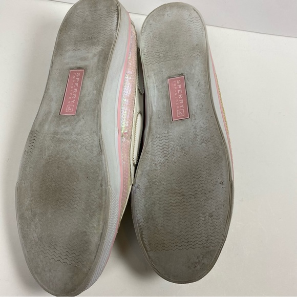 Sperry Topsider White Pink Iridescent Sequin Loafers Boat Shoes Women 10 - Picture 5 of 10
